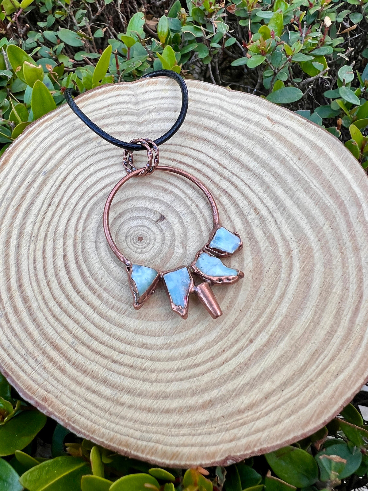 Raw Larimar Necklace, Crystal Points Necklace, Copper Electroformed Pendant, Gift For Women