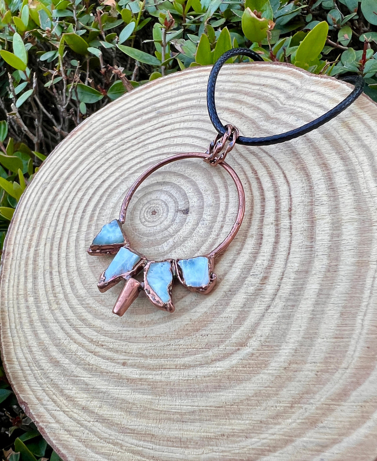 Raw Larimar Necklace, Crystal Points Necklace, Copper Electroformed Pendant, Gift For Women