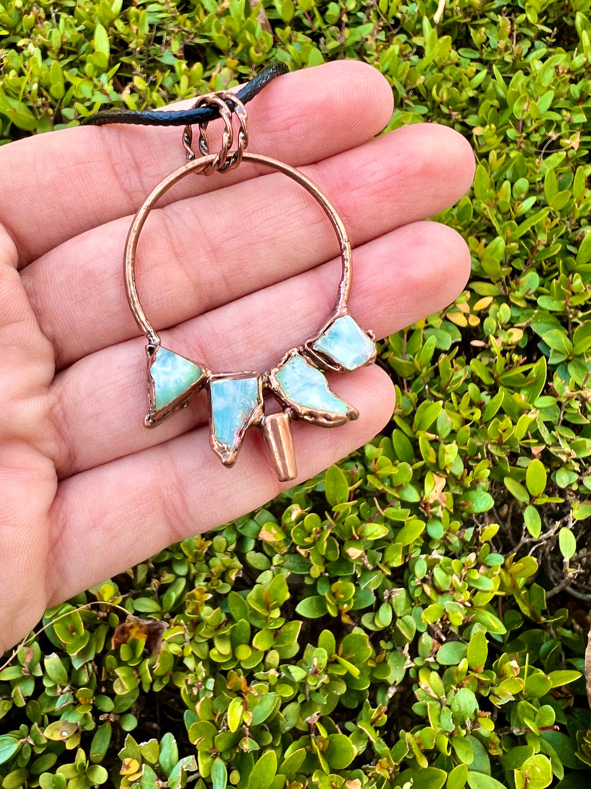 Raw Larimar Necklace, Crystal Points Necklace, Copper Electroformed Pendant, Gift For Women