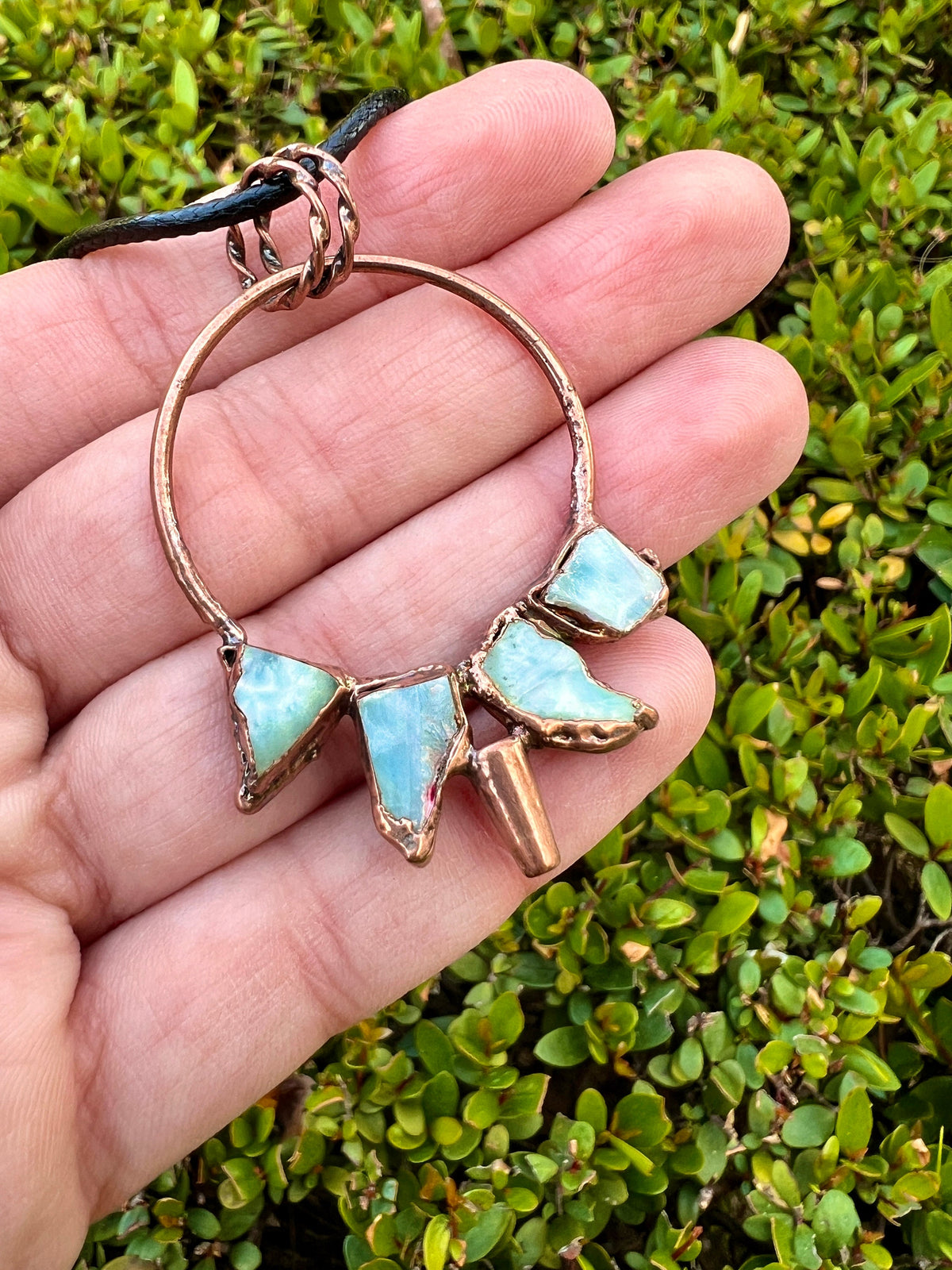 Raw Larimar Necklace, Crystal Points Necklace, Copper Electroformed Pendant, Gift For Women