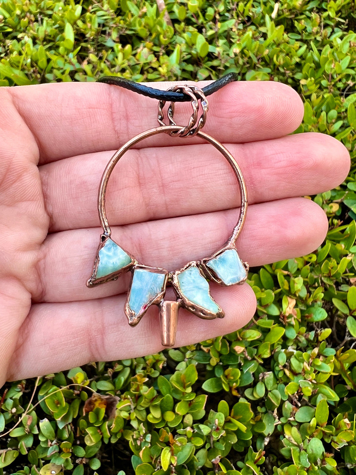 Raw Larimar Necklace, Crystal Points Necklace, Copper Electroformed Pendant, Gift For Women