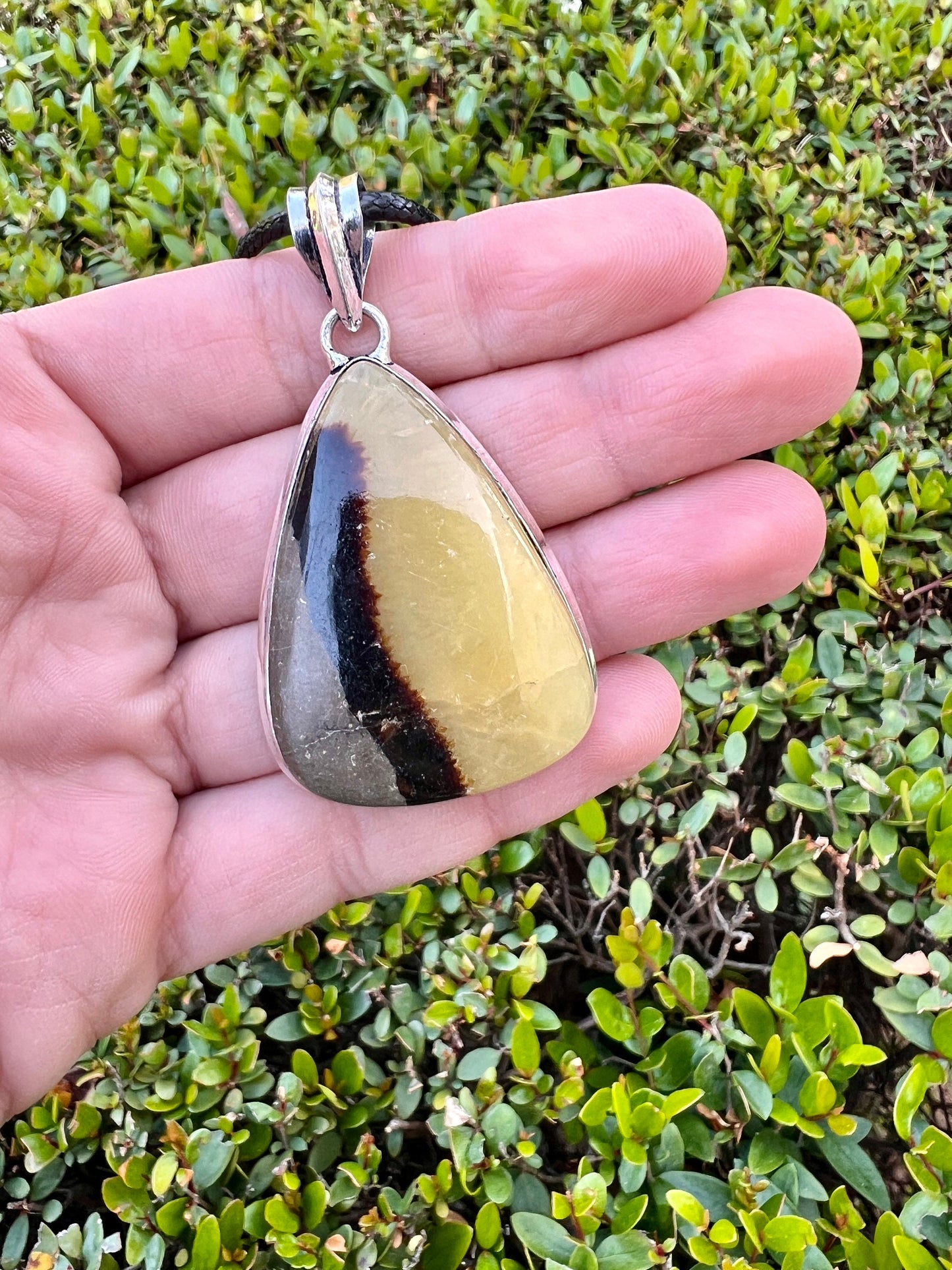 Sterling Silver Dragon Septarian Pendant: One-of-a-Kind Gemstone Necklace