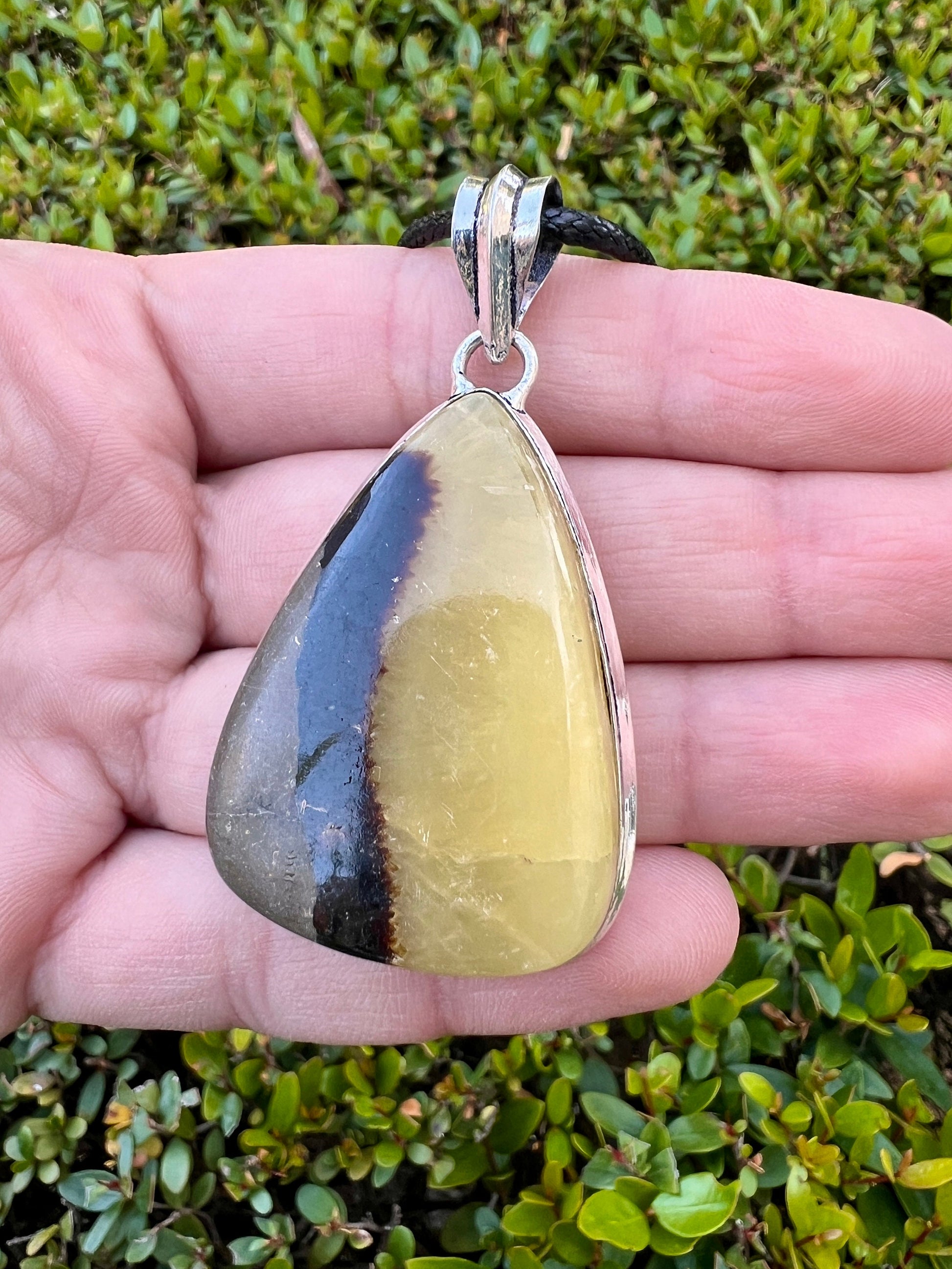 Sterling Silver Dragon Septarian Pendant: One-of-a-Kind Gemstone Necklace