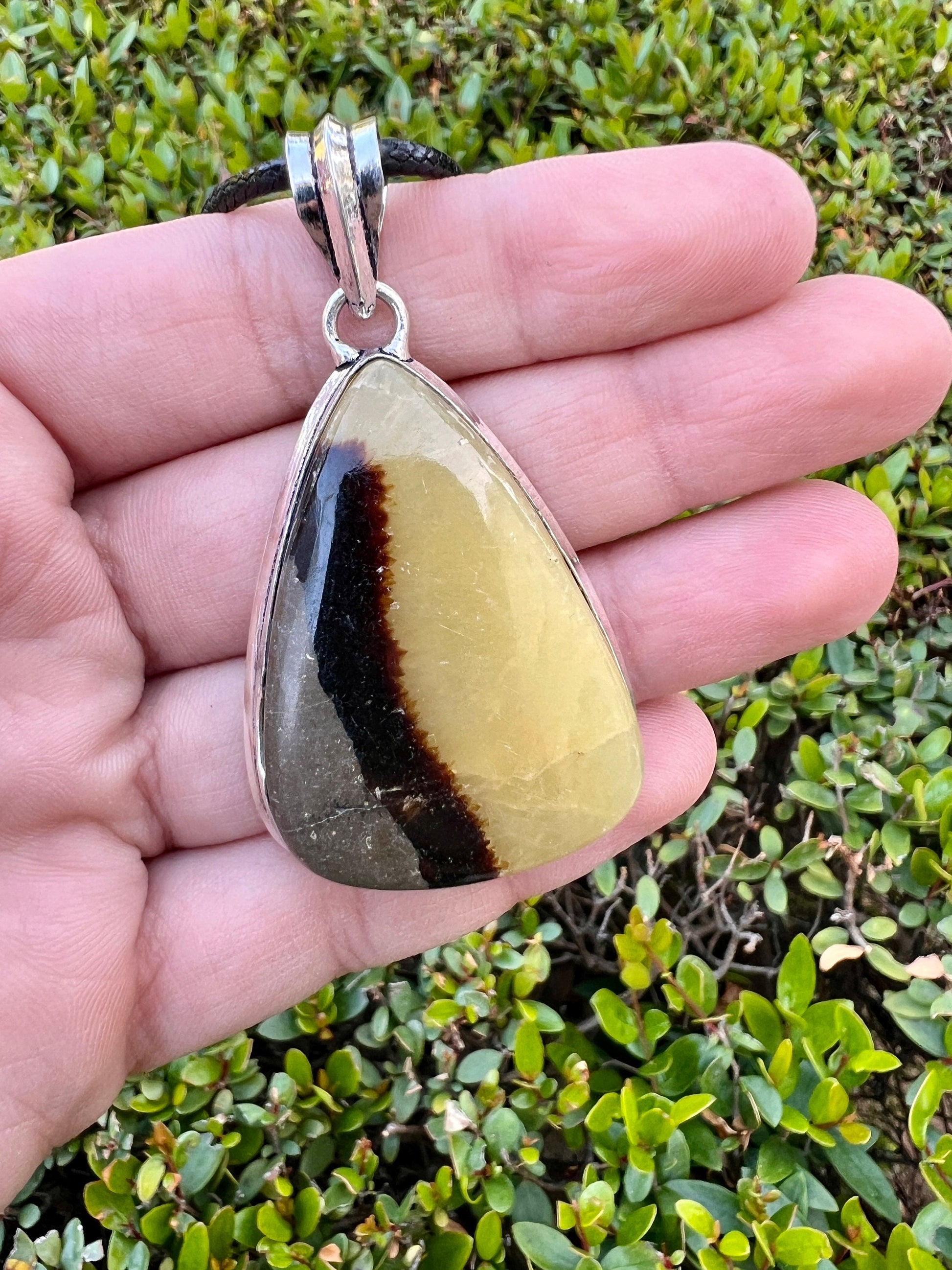 Sterling Silver Dragon Septarian Pendant: One-of-a-Kind Gemstone Necklace