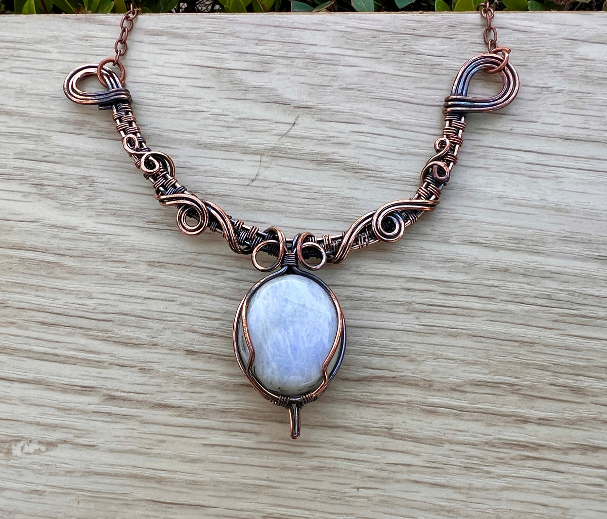 Rainbow Moonstone Wire Wrapped Necklace One Of A Kind Gift