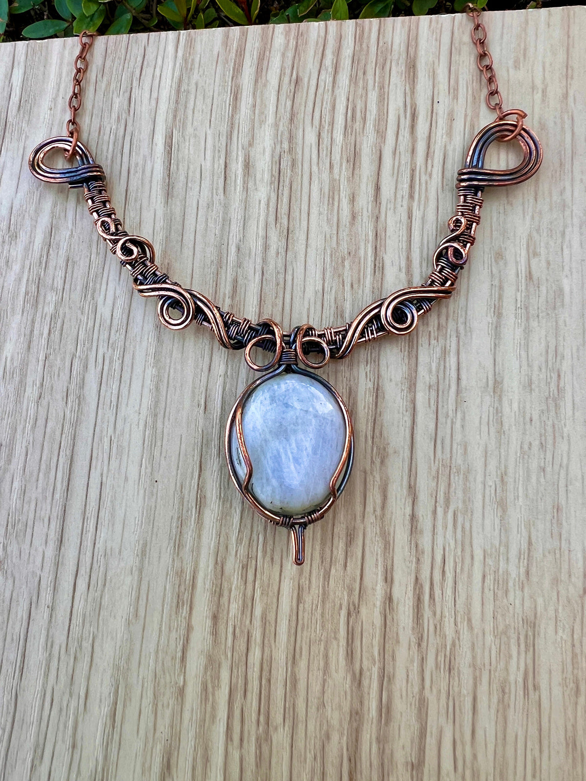 Rainbow Moonstone Wire Wrapped Necklace One Of A Kind Gift