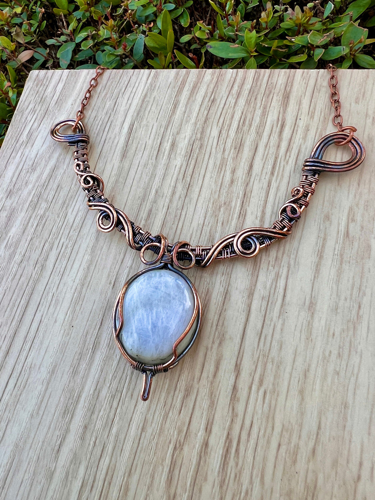 Rainbow Moonstone Wire Wrapped Necklace One Of A Kind Gift