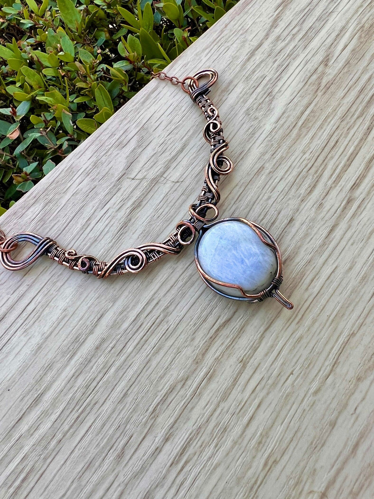 Wire wrapped moonstone necklace