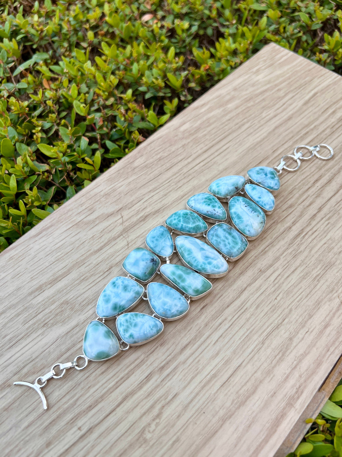 Natural Larimar Necklace And Bracelet Set In Sterling Silver, Multi Stone Statement Jewelry, 41 Stone Set MADE TO ORDER