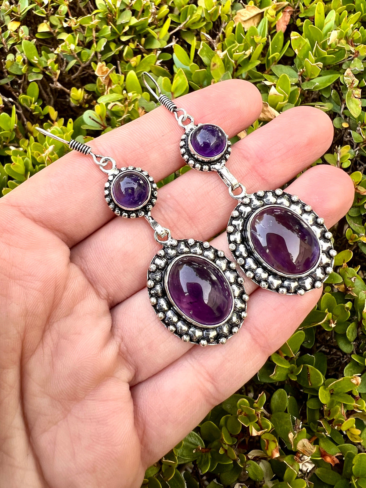 Ethnic Amethyst Earrings Sterling Silver Dangle Earrings Boho Gemstone Earrings Unique Gift For Her