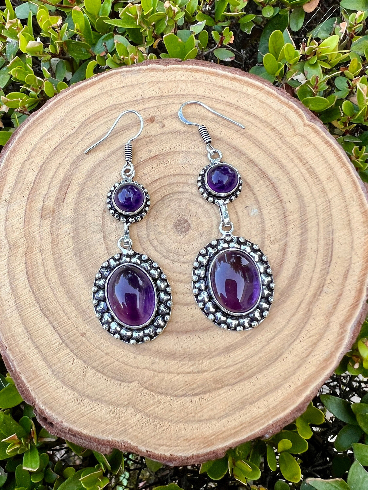 Ethnic Amethyst Earrings Sterling Silver Dangle Earrings Boho Gemstone Earrings Unique Gift For Her