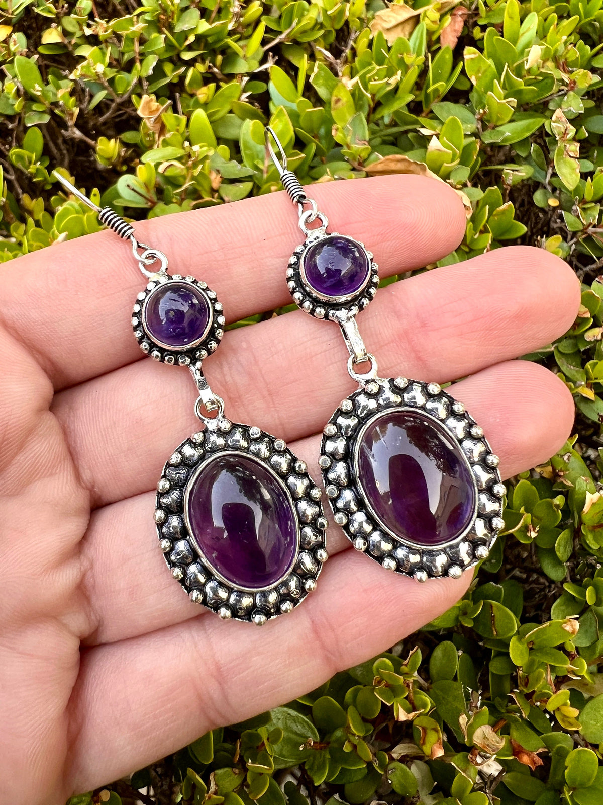 Ethnic Amethyst Earrings Sterling Silver Dangle Earrings Boho Gemstone Earrings Unique Gift For Her