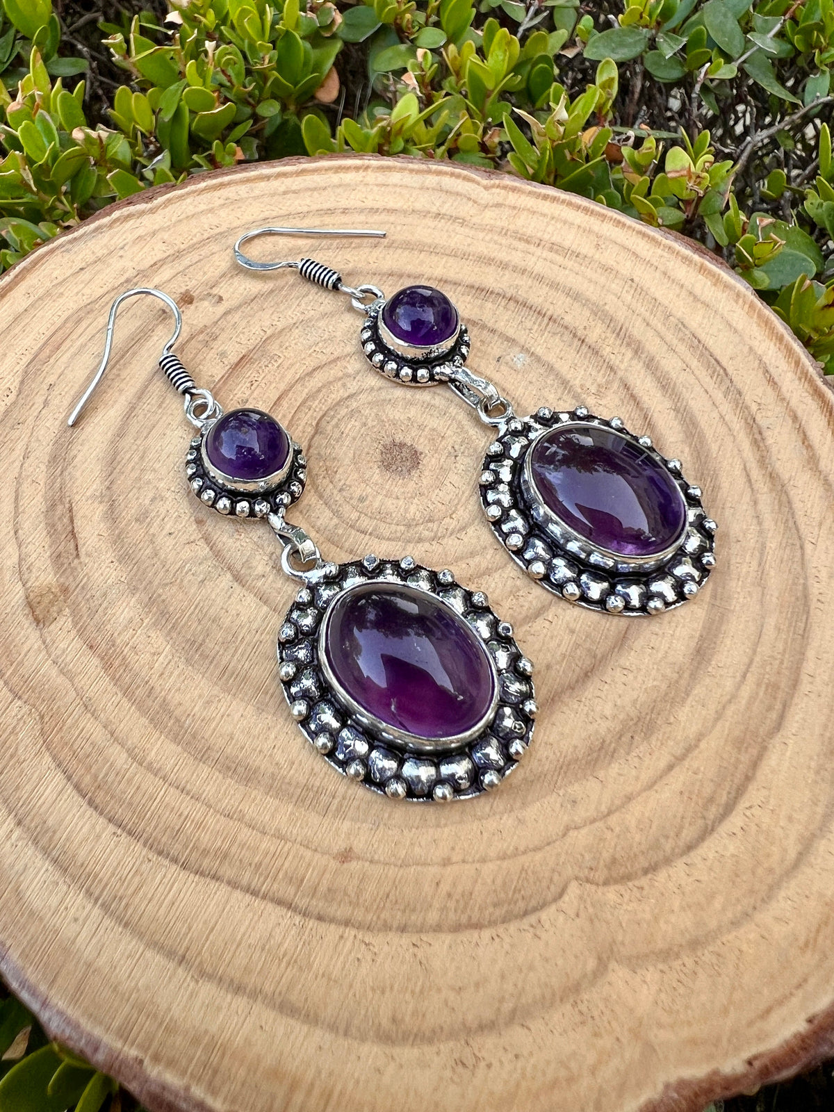 Ethnic Amethyst Earrings Sterling Silver Dangle Earrings Boho Gemstone Earrings Unique Gift For Her