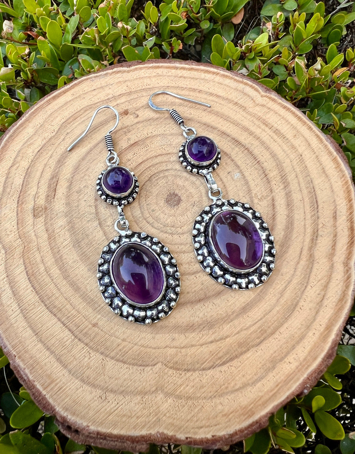 Ethnic Amethyst Earrings Sterling Silver Dangle Earrings Boho Gemstone Earrings Unique Gift For Her