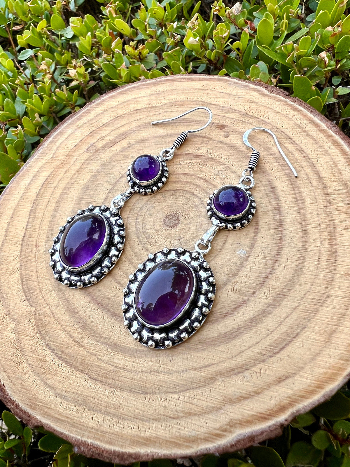 Ethnic Amethyst Earrings Sterling Silver Dangle Earrings Boho Gemstone Earrings Unique Gift For Her