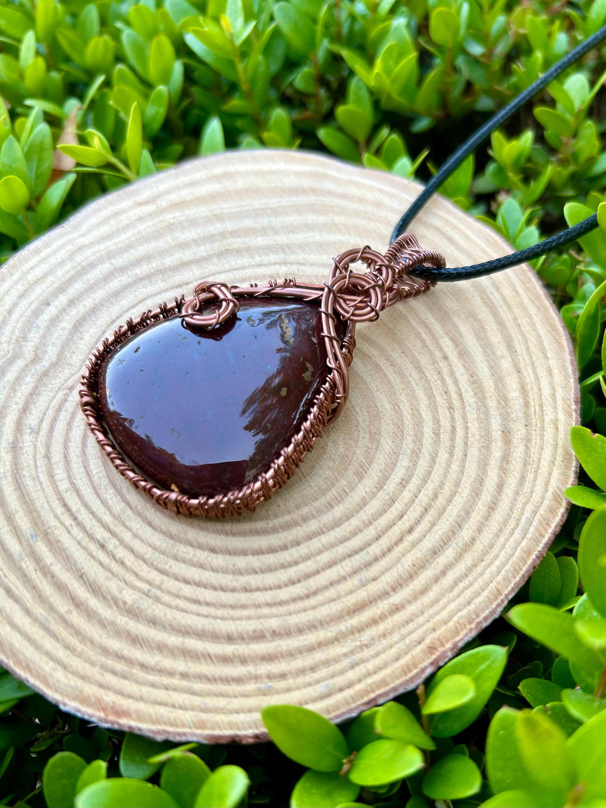 Bloodstone Wire Wrapped Pendant, Copper Boho Necklace