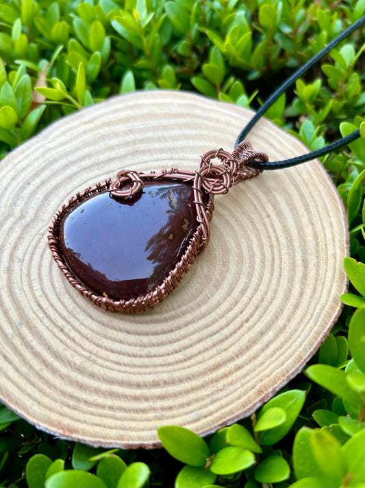 Bloodstone Wire Wrapped Pendant, Copper Boho Necklace