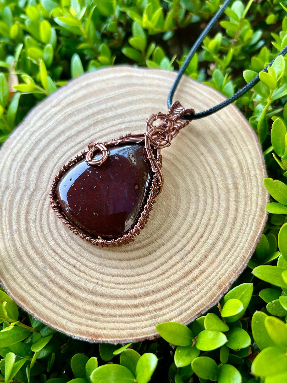 Bloodstone Wire Wrapped Pendant, Copper Boho Necklace