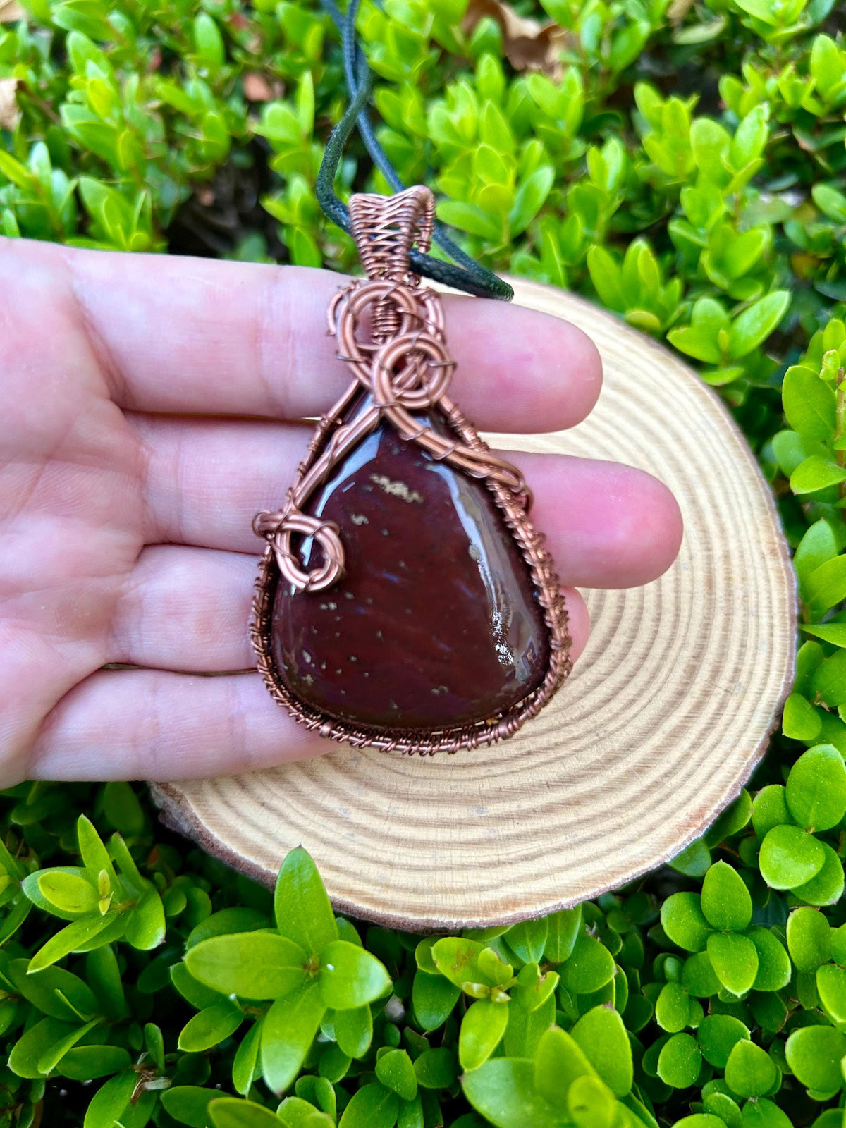 Bloodstone Wire Wrapped Pendant, Copper Boho Necklace