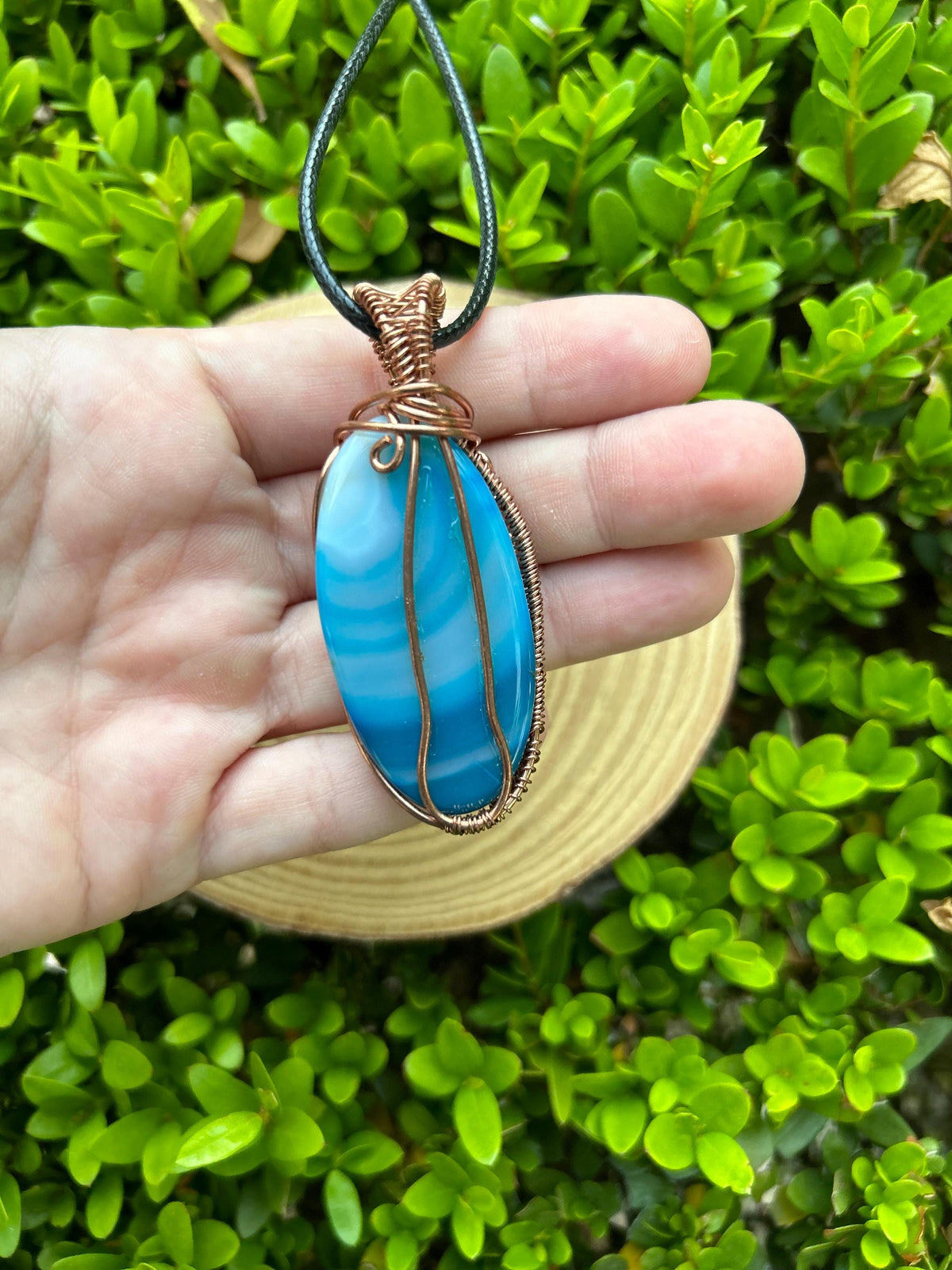 Agate Wire Wrapped Necklace, Statement Pendant, Boho Crystal Necklace
