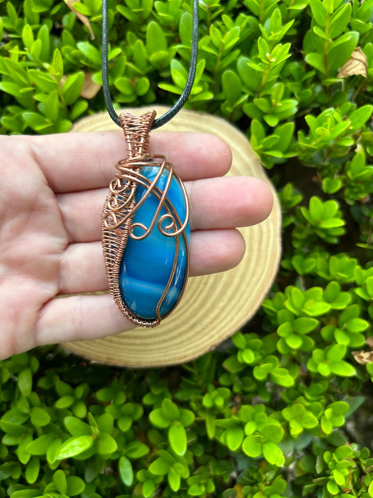 Agate Wire Wrapped Necklace, Statement Pendant, Boho Crystal Necklace