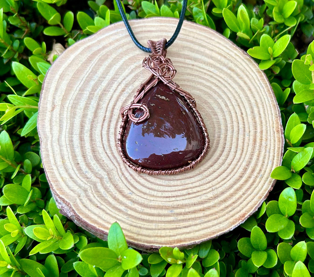 Bloodstone Wire Wrapped Pendant, Copper Boho Necklace