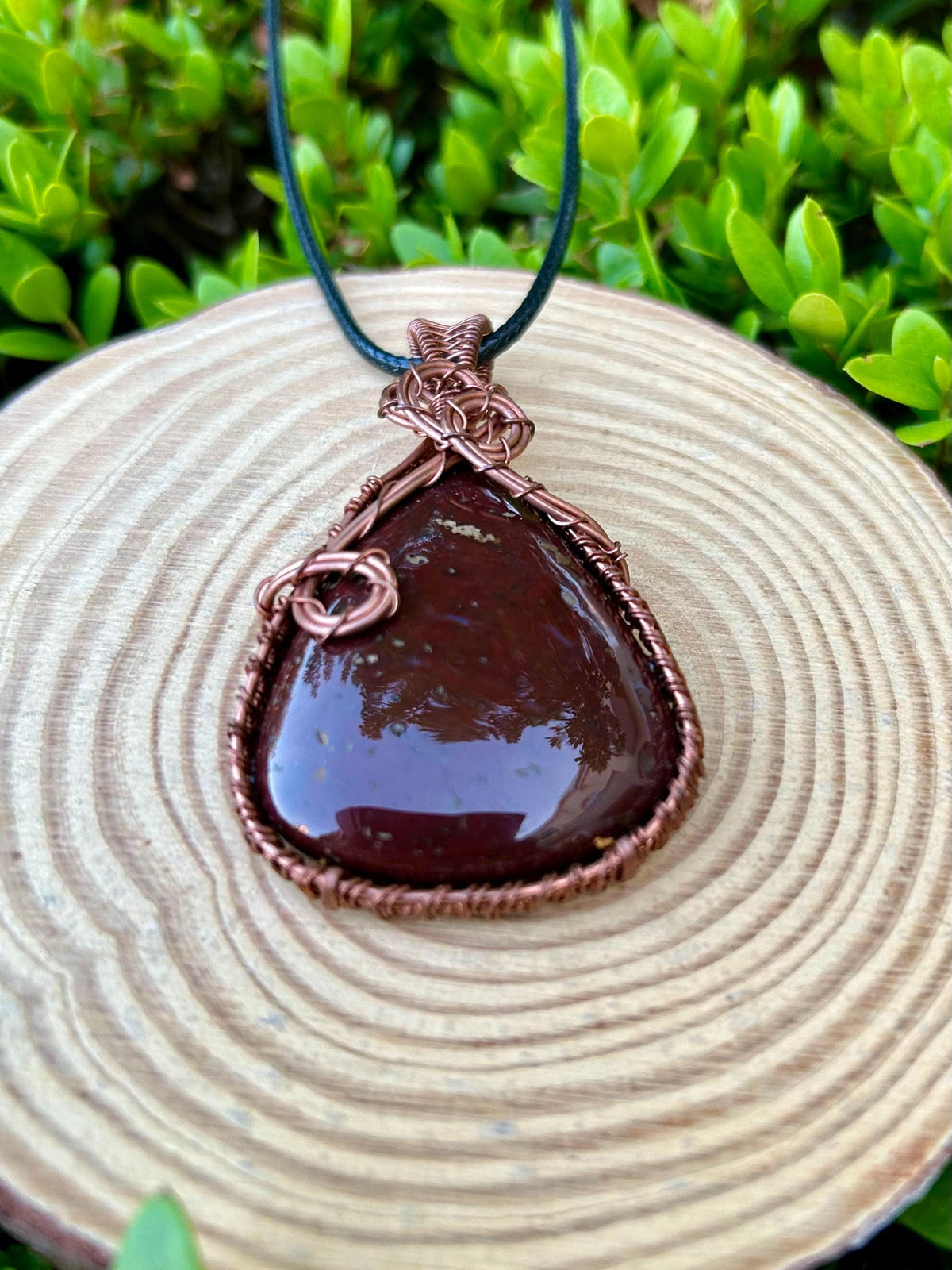 Bloodstone Wire Wrapped Pendant, Copper Boho Necklace