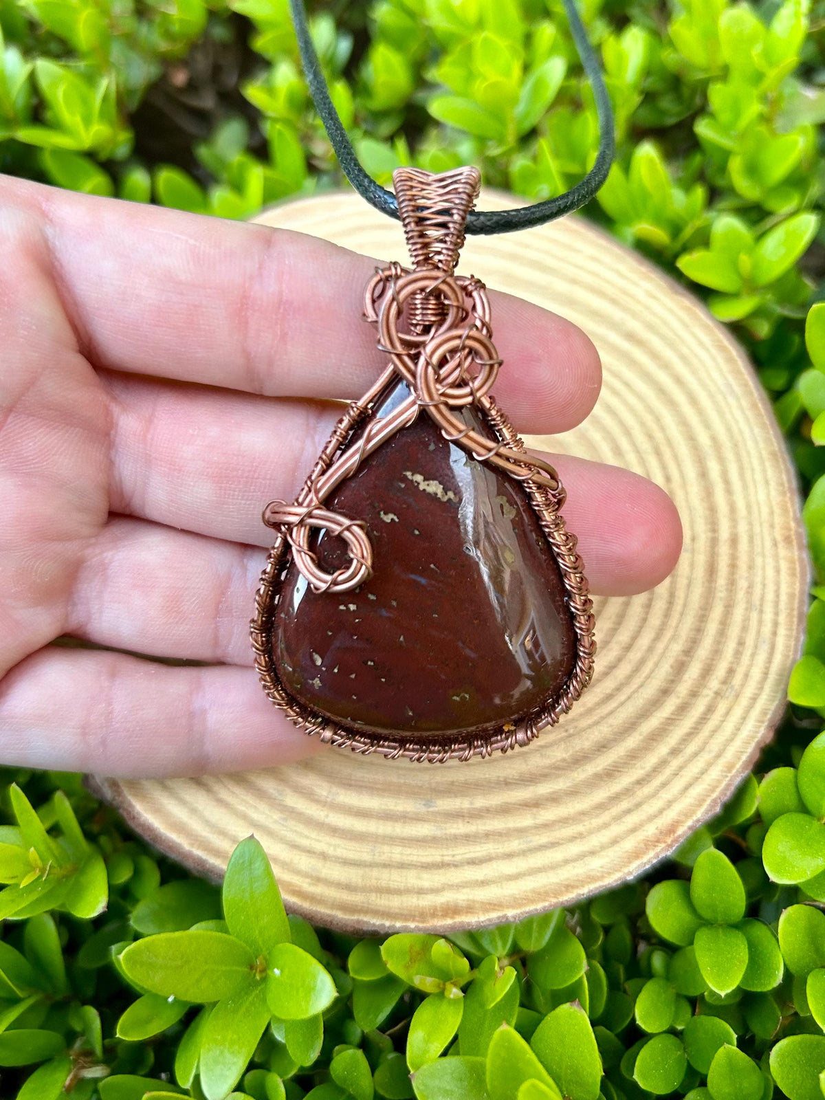 Bloodstone Wire Wrapped Pendant, Copper Boho Necklace