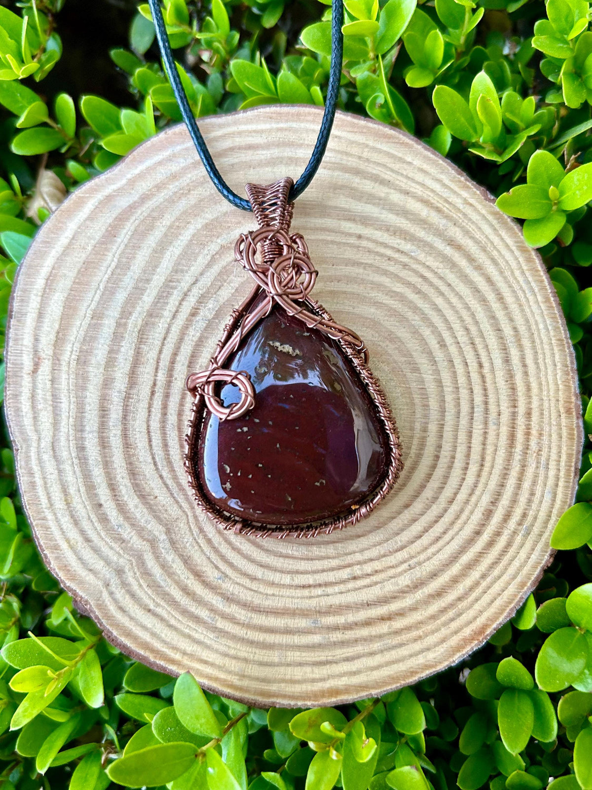 Bloodstone Wire Wrapped Pendant, Copper Boho Necklace