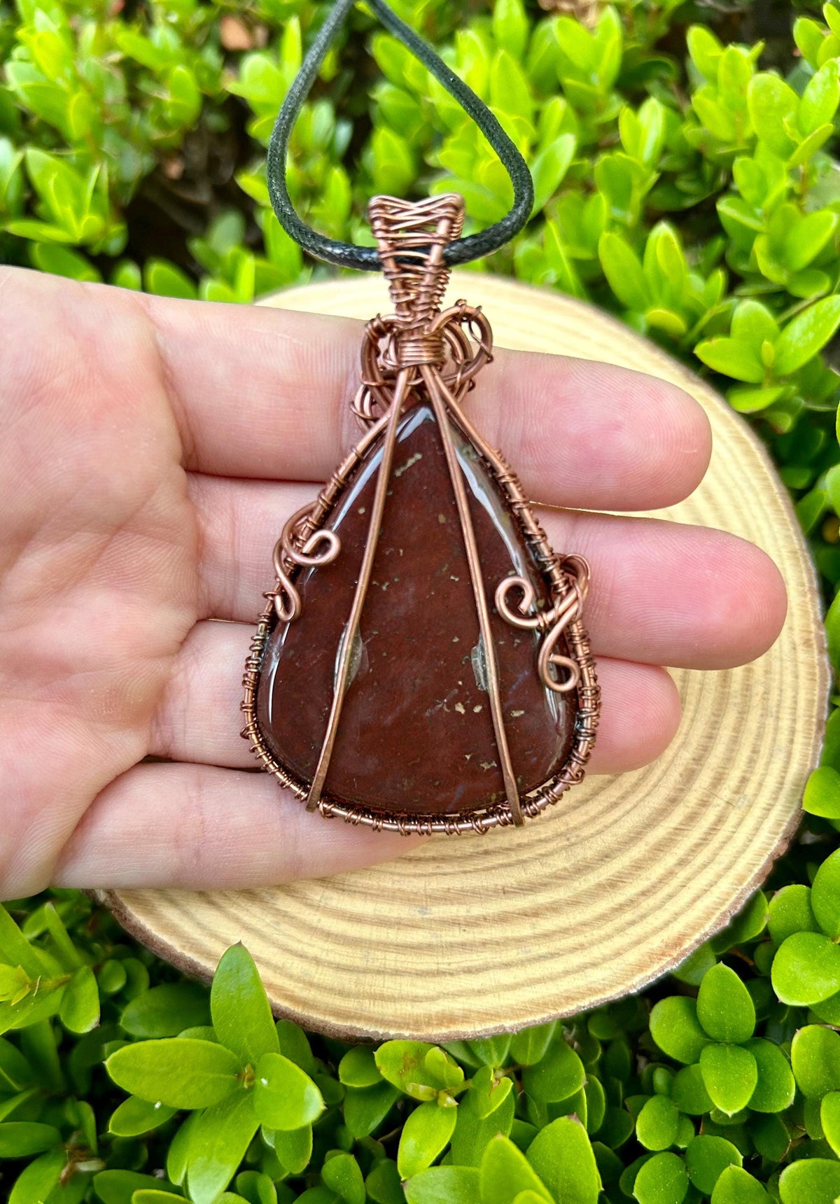 Bloodstone Wire Wrapped Pendant, Copper Boho Necklace