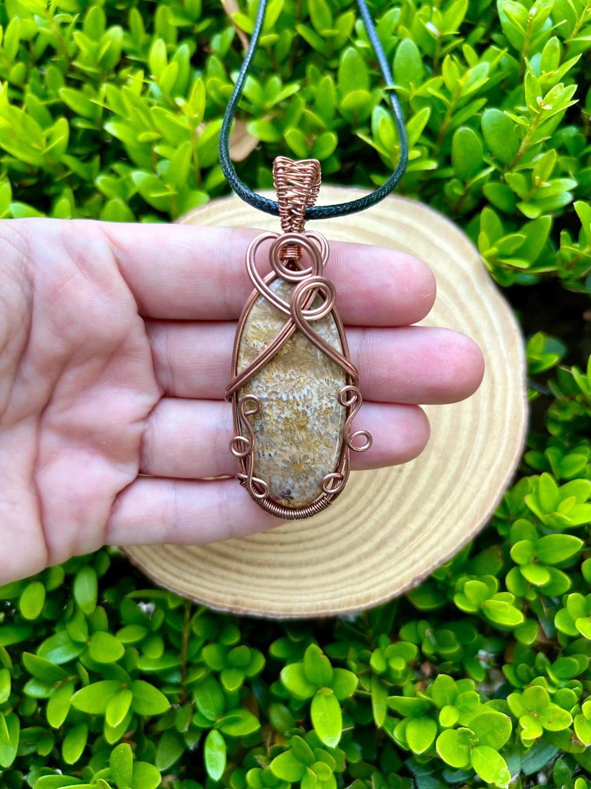 Wire Wrapped Coral Fossil Necklace, Boho Crystal Necklace, Statement Pendant, One Of A Kind Gift