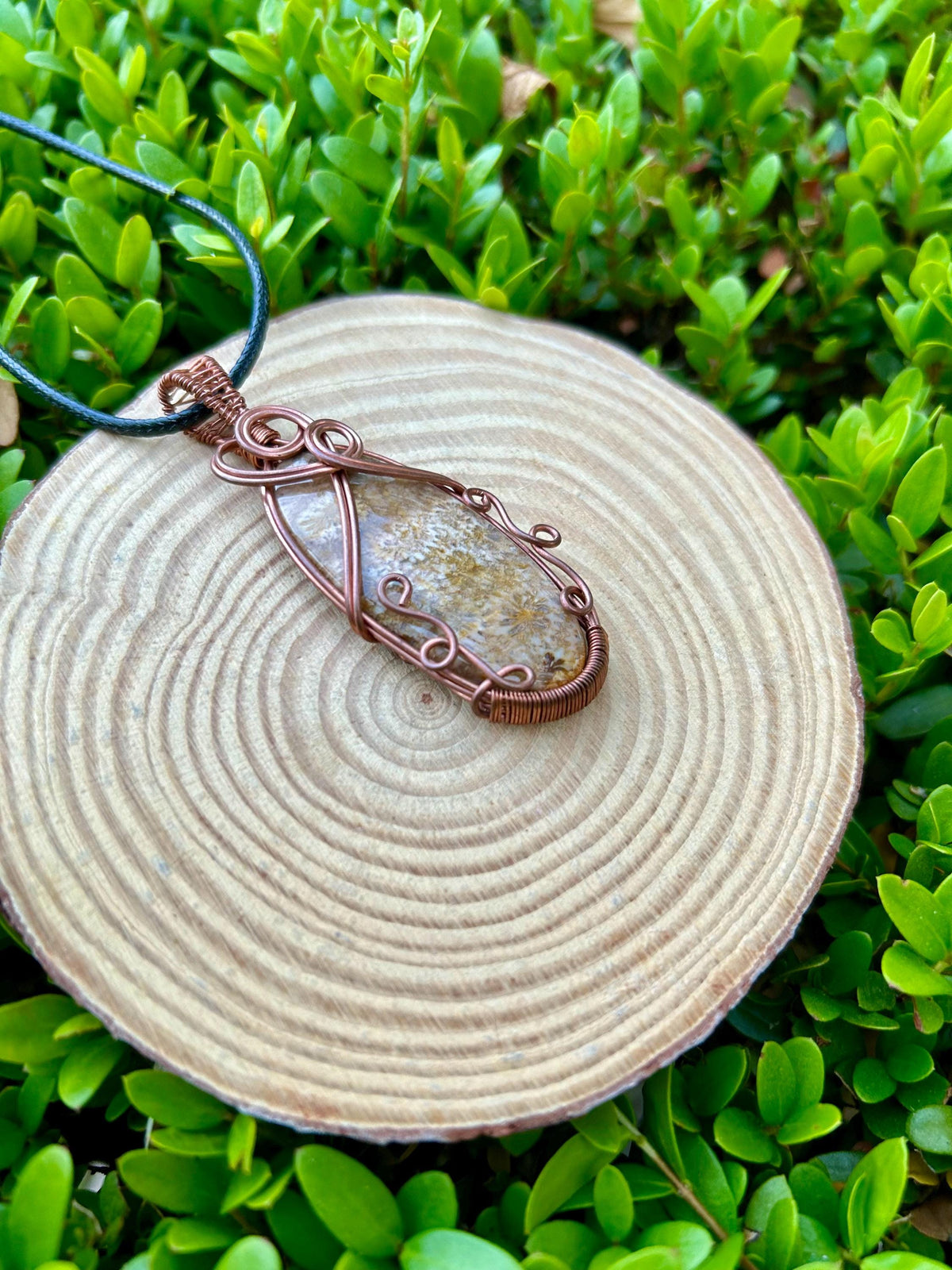 Wire Wrapped Coral Fossil Necklace, Boho Crystal Necklace, Statement Pendant, One Of A Kind Gift
