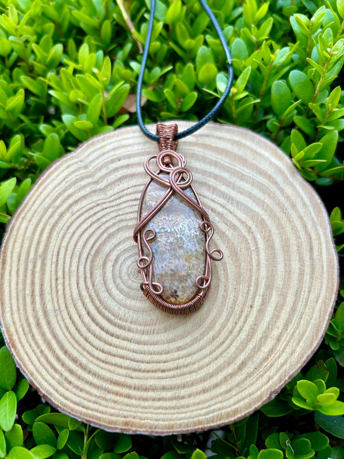 Wire Wrapped Coral Fossil Necklace, Boho Crystal Necklace, Statement Pendant, One Of A Kind Gift