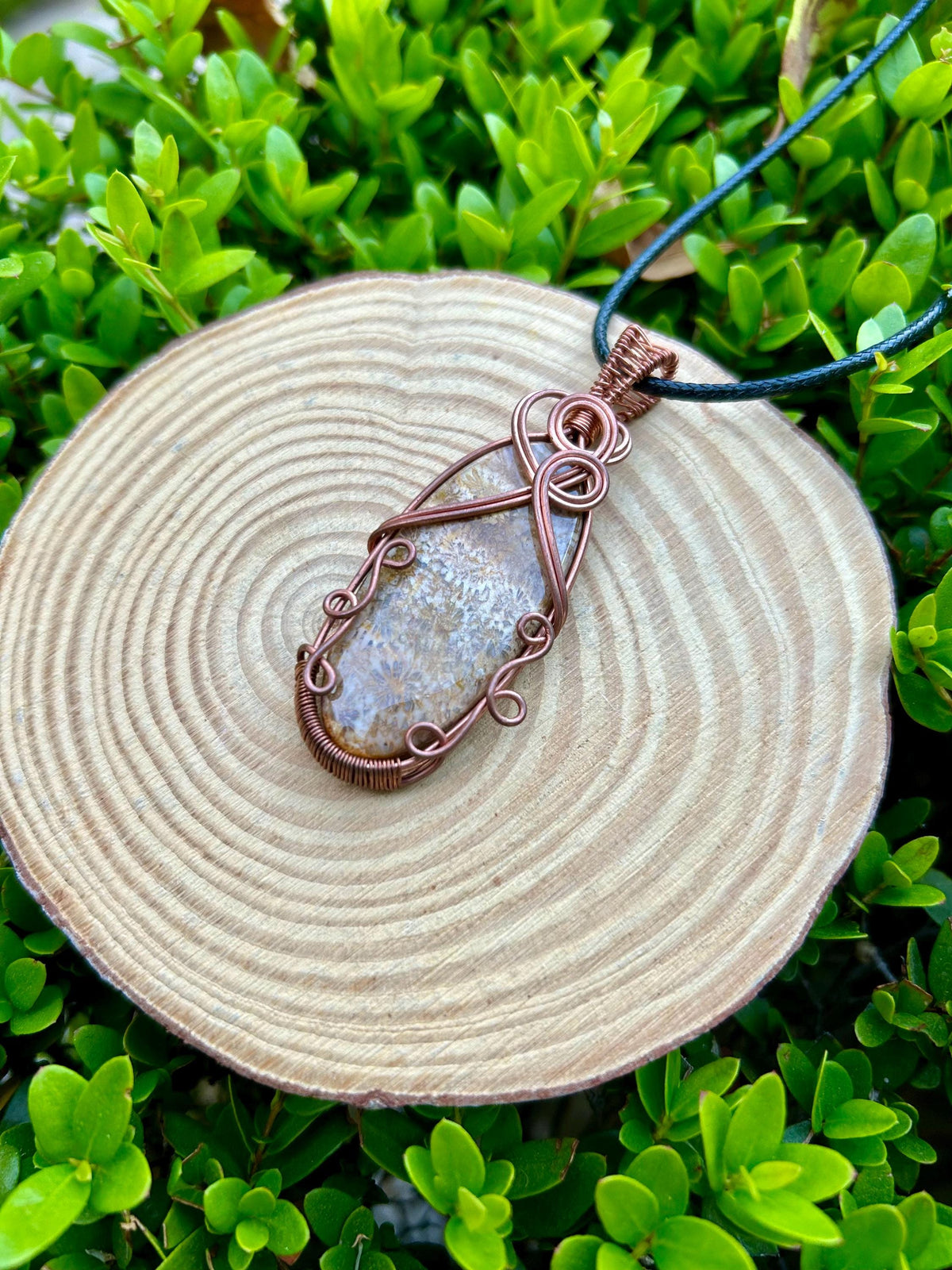 Wire Wrapped Coral Fossil Necklace, Boho Crystal Necklace, Statement Pendant, One Of A Kind Gift