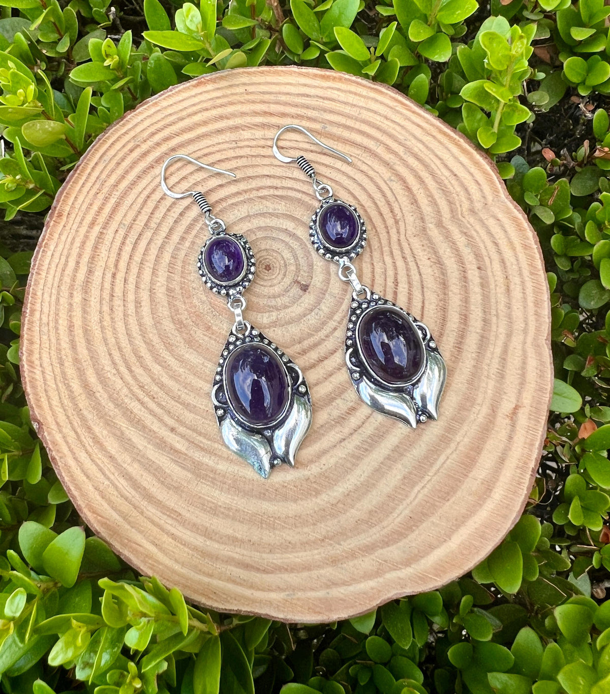 Ethnic Amethyst Earrings Sterling Silver Dangle Earrings Boho Gemstone Earrings Unique Gift For Her