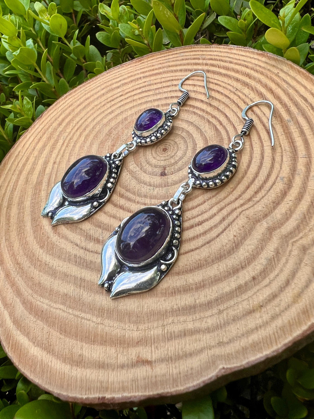 Ethnic Amethyst Earrings Sterling Silver Dangle Earrings Boho Gemstone Earrings Unique Gift For Her