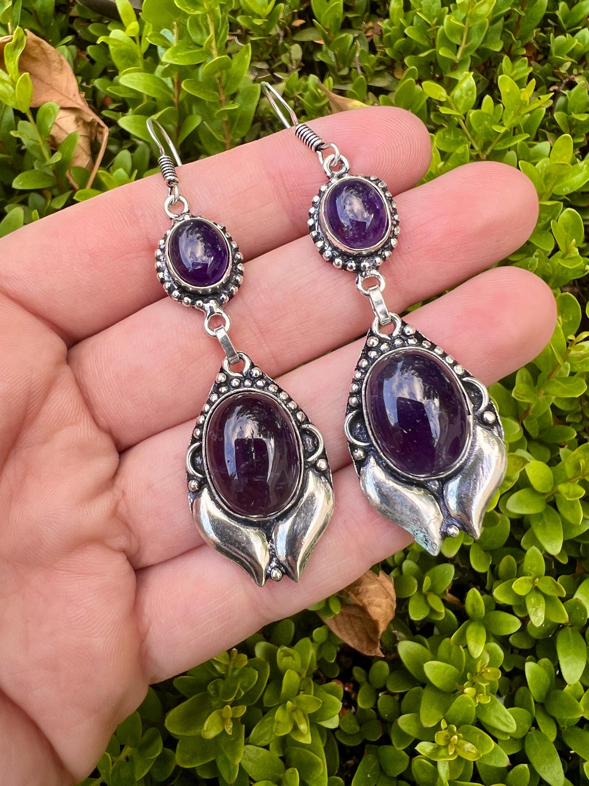 Ethnic Amethyst Earrings Sterling Silver Dangle Earrings Boho Gemstone Earrings Unique Gift For Her