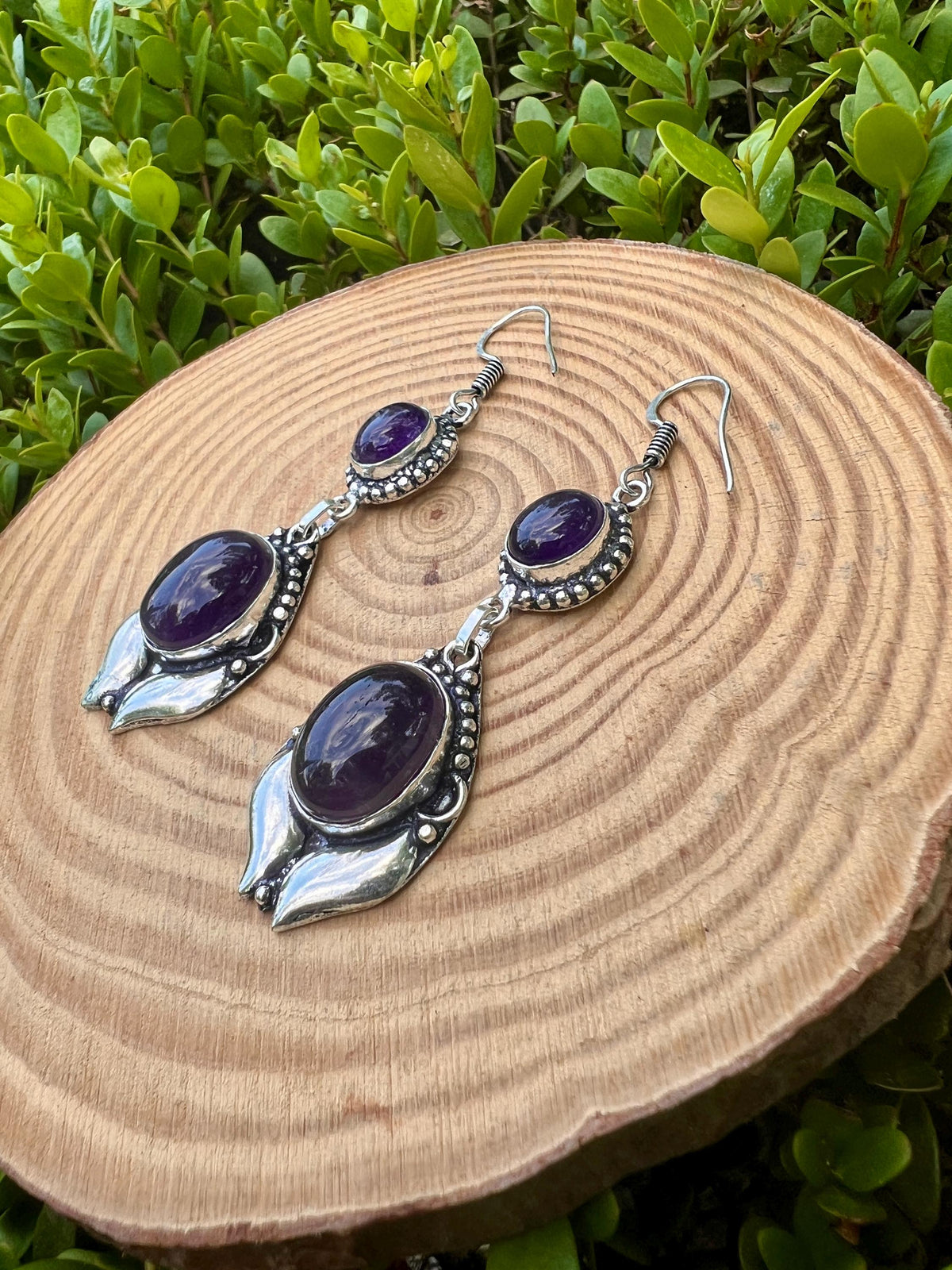 Ethnic Amethyst Earrings Sterling Silver Dangle Earrings Boho Gemstone Earrings Unique Gift For Her