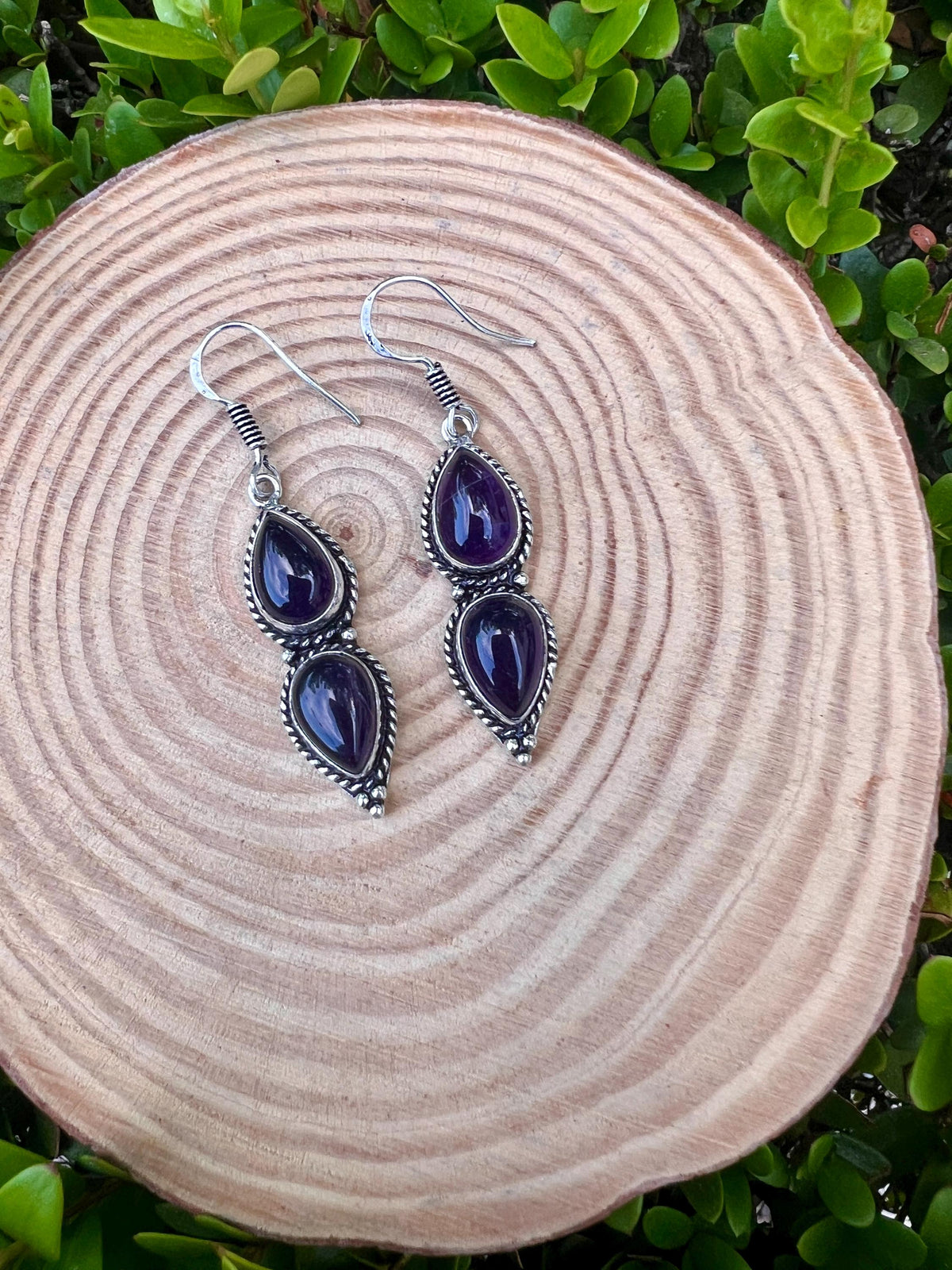 Amethyst Sterling Silver Dangle Earrings: Boho Gemstone Jewelry
