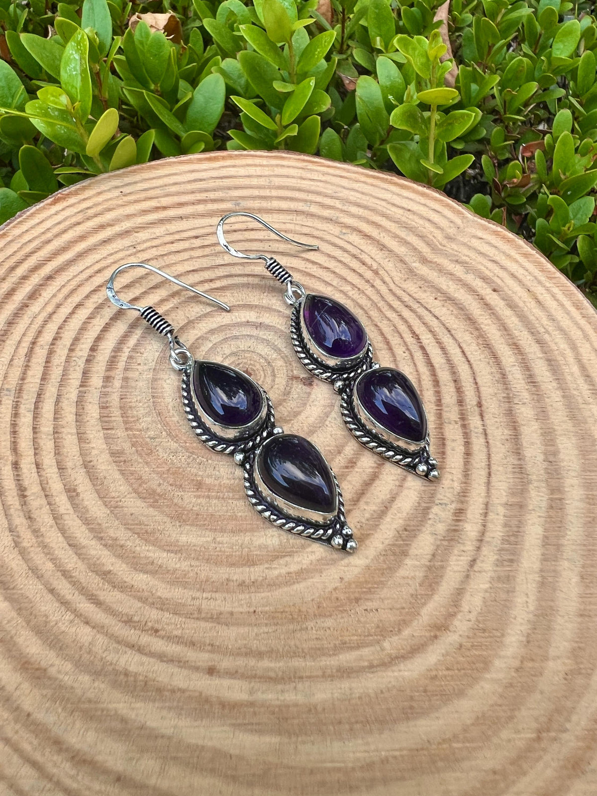 Amethyst Sterling Silver Dangle Earrings: Boho Gemstone Jewelry