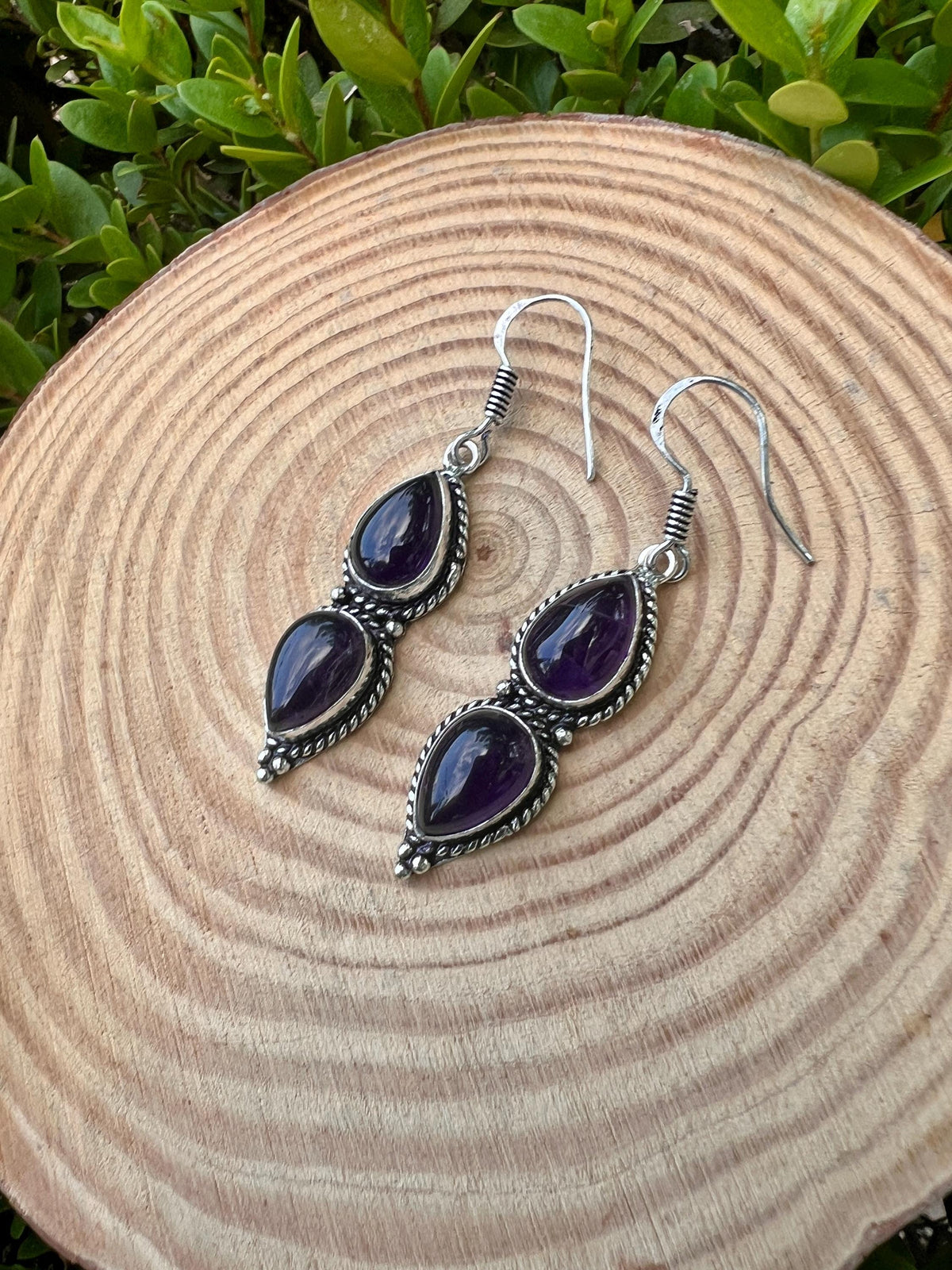 Amethyst Sterling Silver Dangle Earrings: Boho Gemstone Jewelry