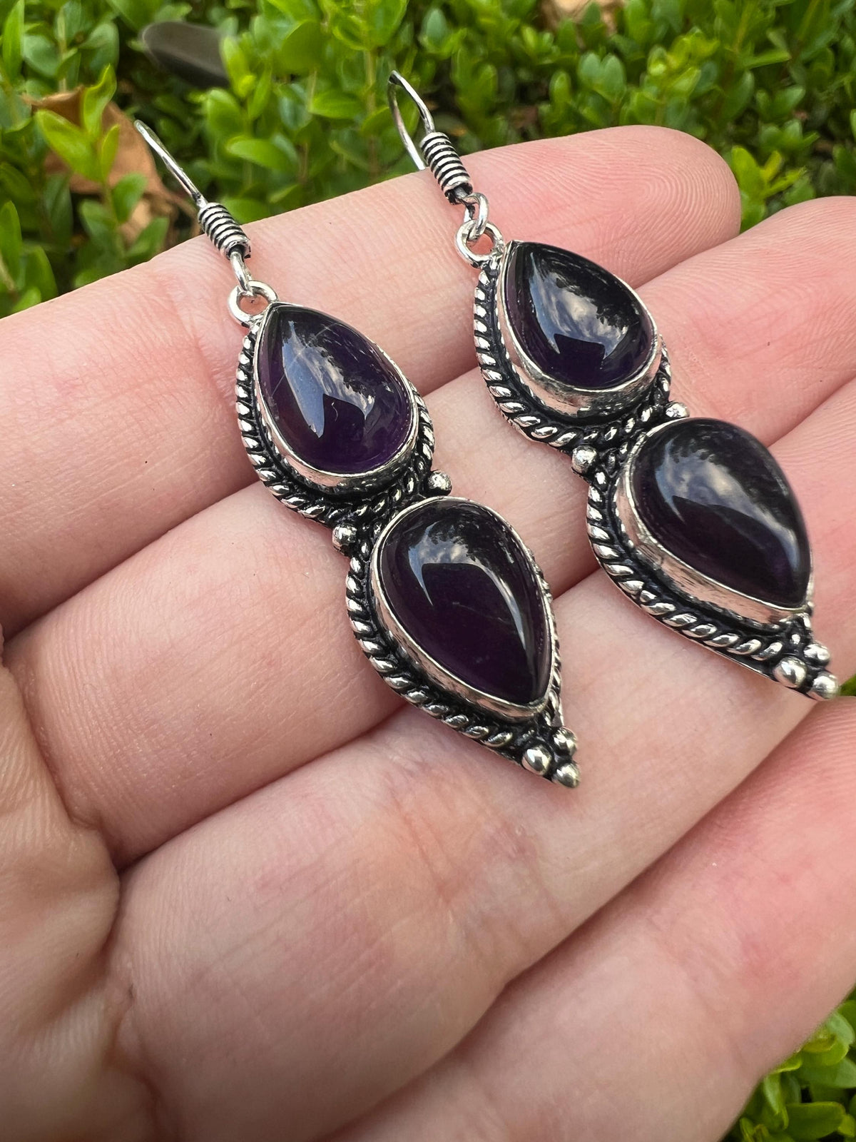 Amethyst Sterling Silver Dangle Earrings: Boho Gemstone Jewelry