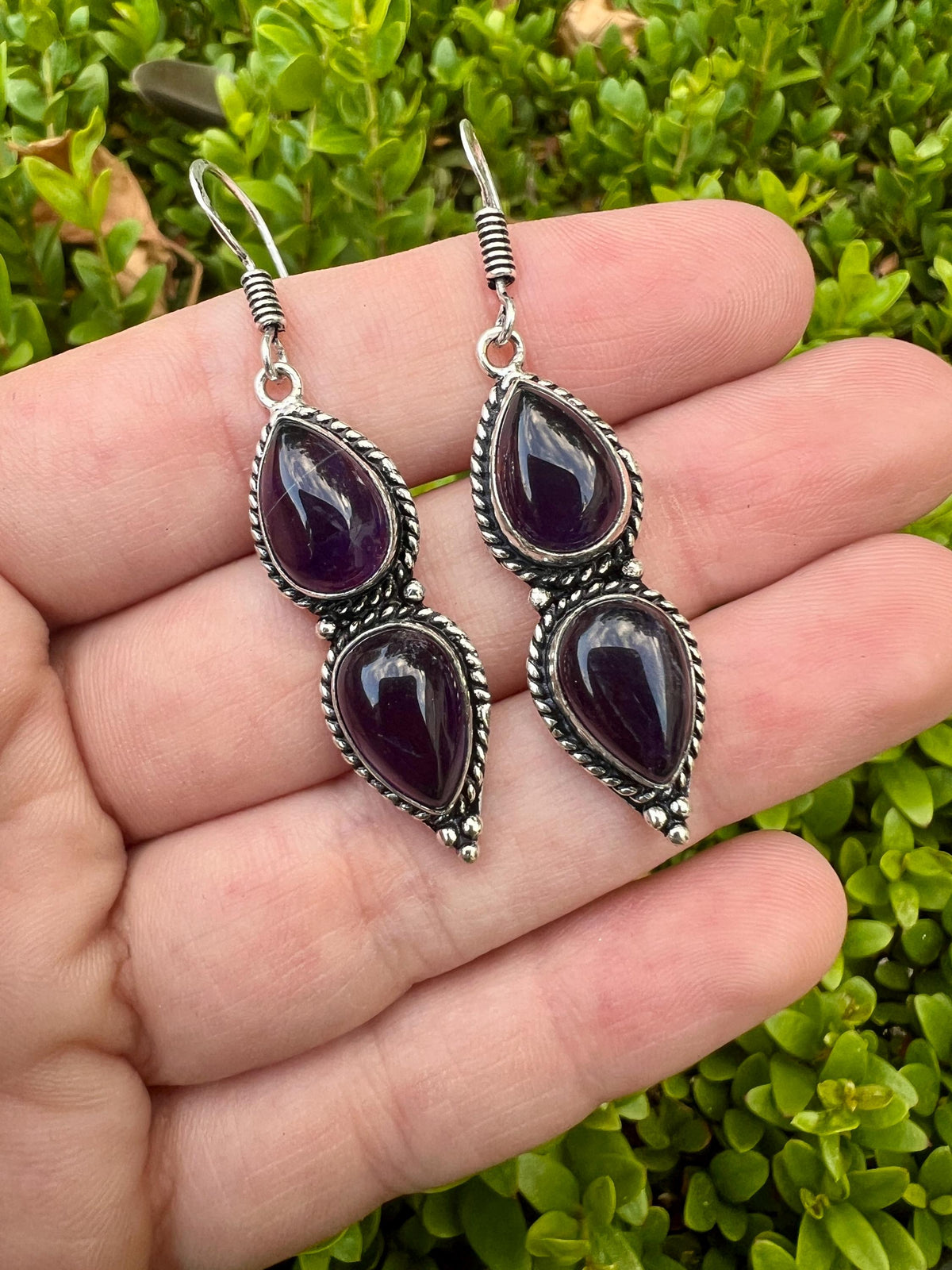 Amethyst Sterling Silver Dangle Earrings: Boho Gemstone Jewelry