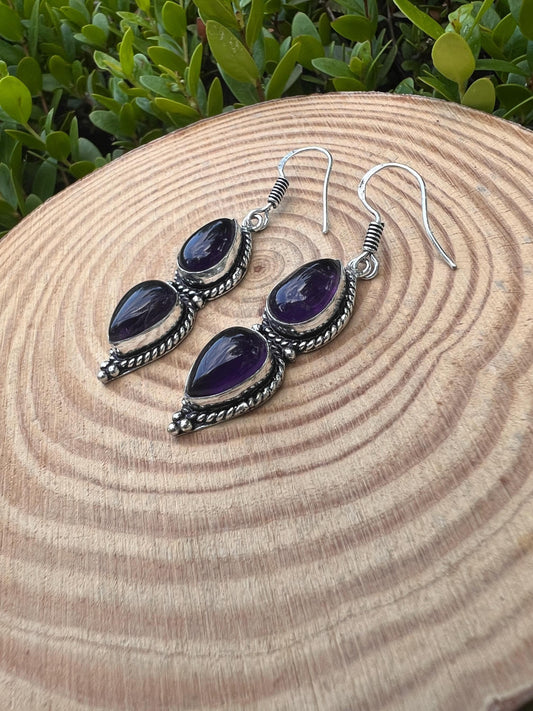 Amethyst dangle earrings in sterling silver