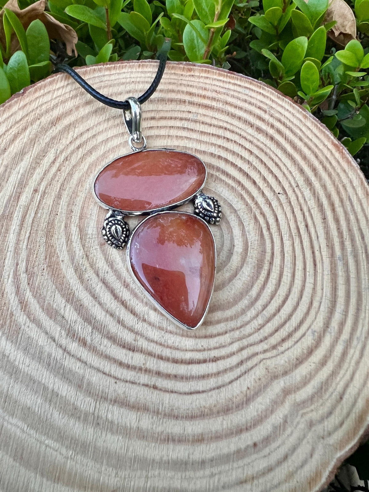 Carnelian gemstone pendant. Multi stone necklace