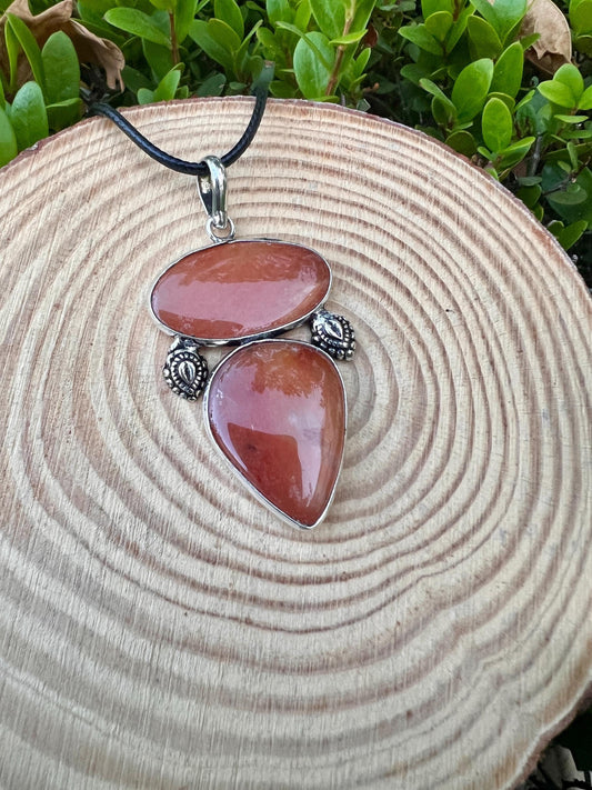 Carnelian gemstone pendant. Multi stone necklace