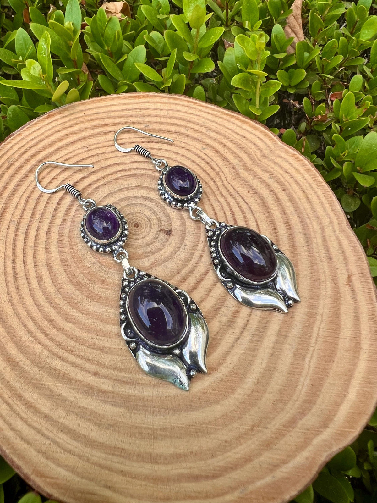 Ethnic Amethyst Earrings Sterling Silver Dangle Earrings Boho Gemstone Earrings Unique Gift For Her