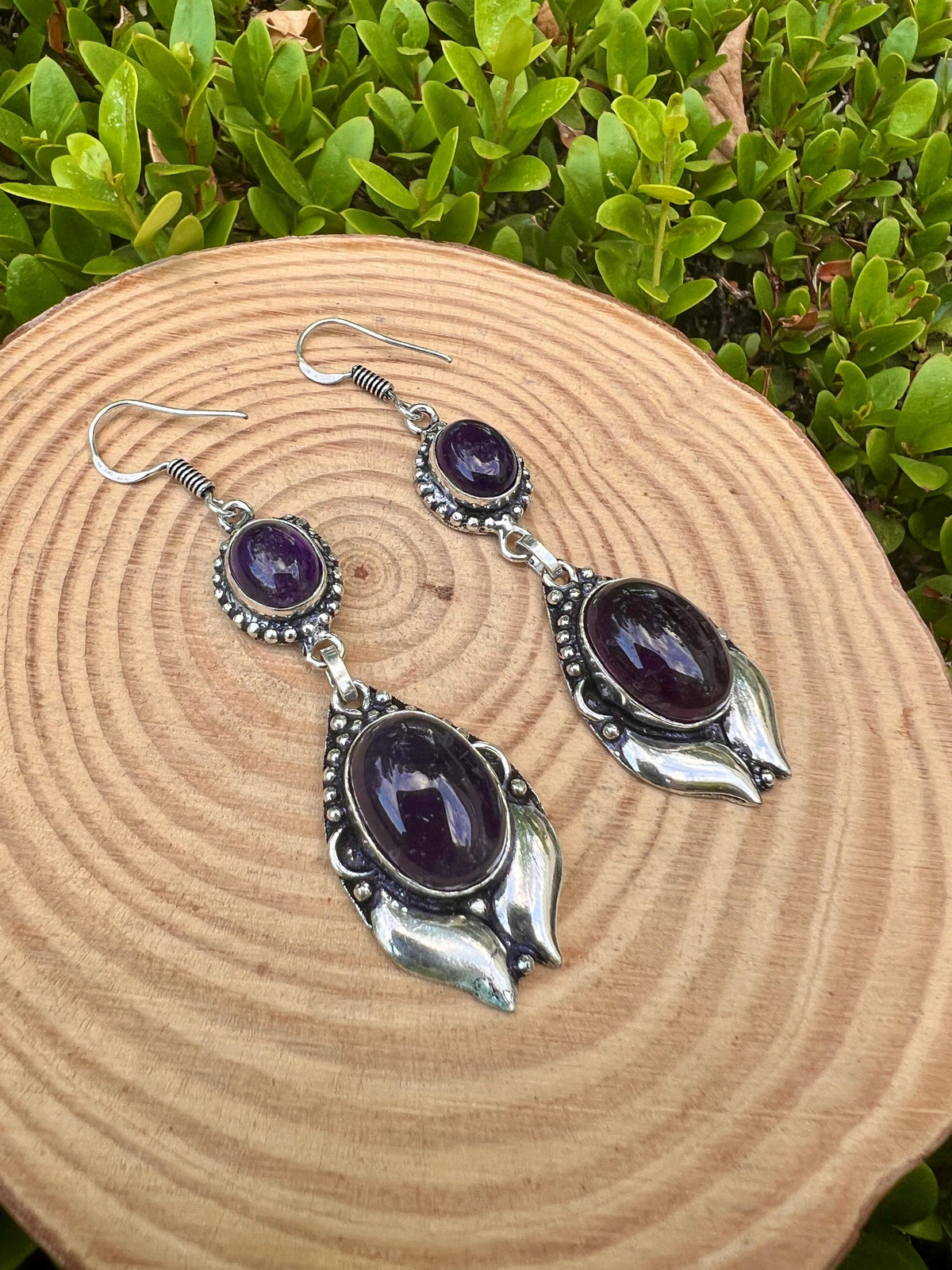 Ethnic Amethyst Earrings Sterling Silver Dangle Earrings Boho Gemstone Earrings Unique Gift For Her