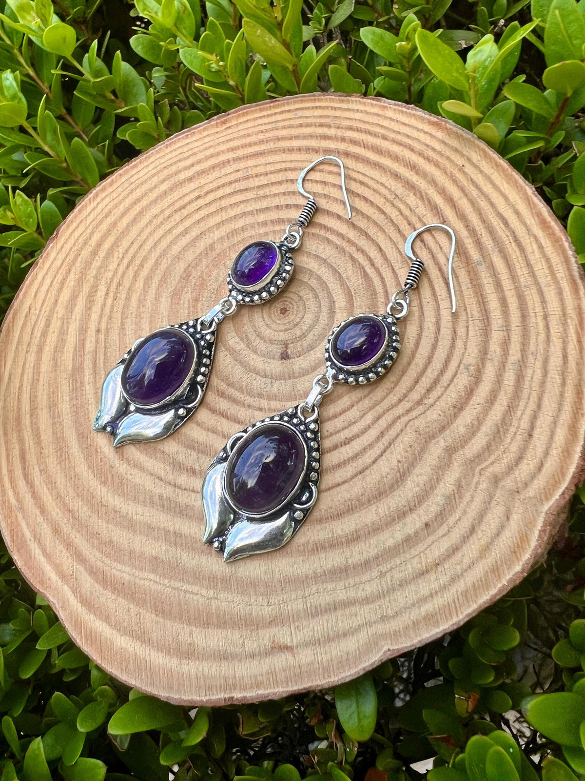 Ethnic Amethyst Earrings Sterling Silver Dangle Earrings Boho Gemstone Earrings Unique Gift For Her