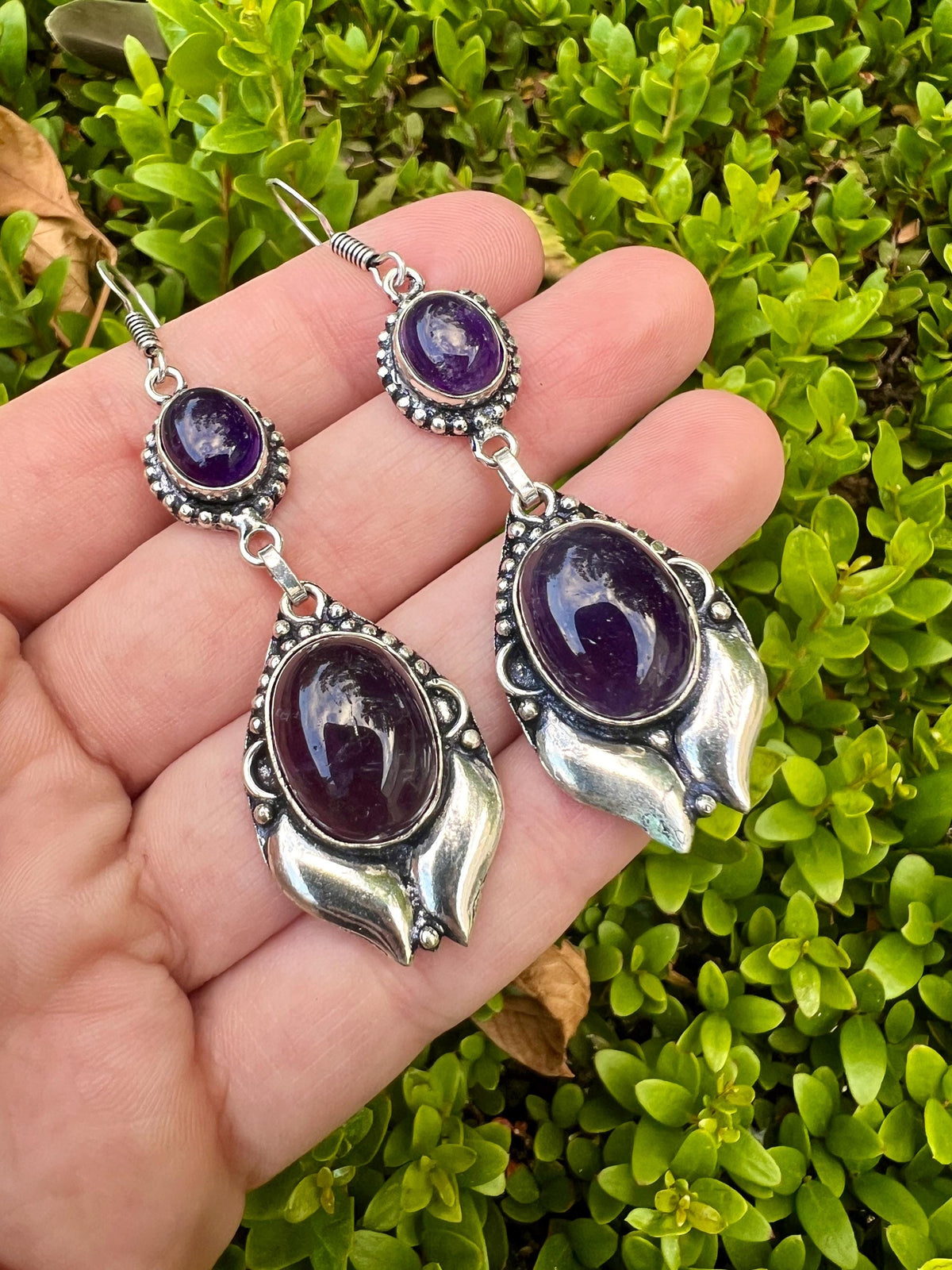 Ethnic Amethyst Earrings Sterling Silver Dangle Earrings Boho Gemstone Earrings Unique Gift For Her